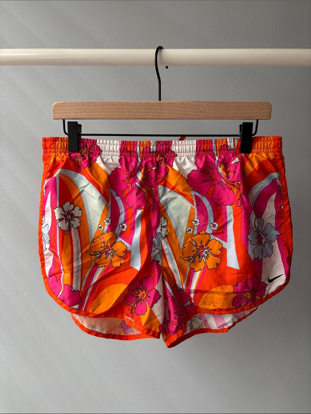 Nike Women's Vibrant Floral Athletic Shorts - Orange & Pink